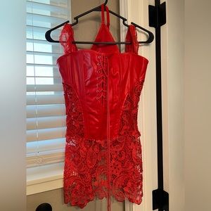 Red leather and lace lingerie